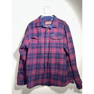 Orvis Heavyweight Flannel Shirt Jacket‎ Adult XL Red Blue Plaid Shacket Grunge